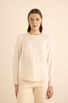 Ekru Yuvarlak Yaka Basic Dokuma Bluz - 1