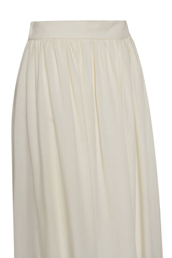 Ekru Etek Ucu Pile Detaylı Keten Etek - 2