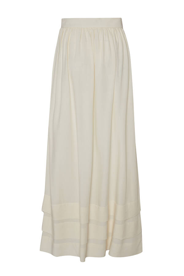 Ekru Etek Ucu Pile Detaylı Keten Etek - 3