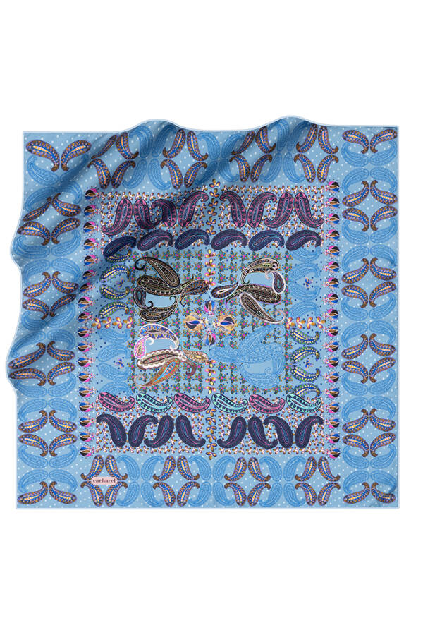 Etnik Desenli İpek Twill Eşarp - 1