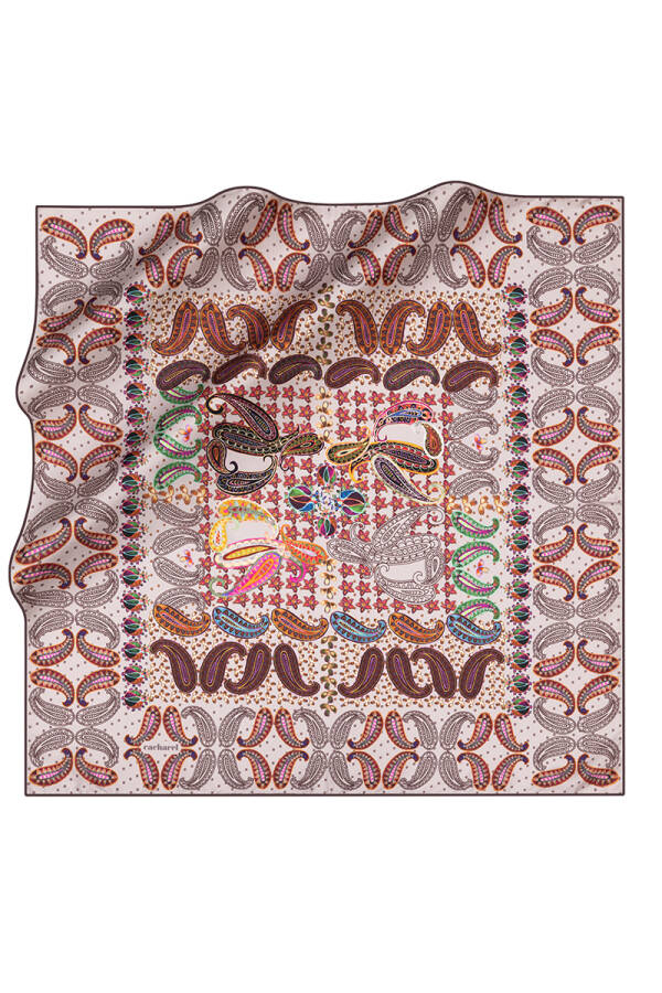 Etnik Desenli İpek Twill Eşarp - 1