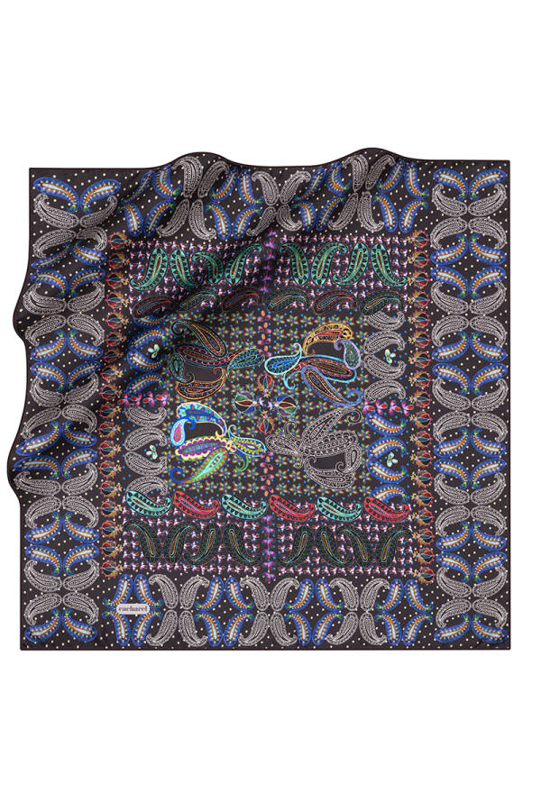 Etnik Desenli İpek Twill Eşarp - 1