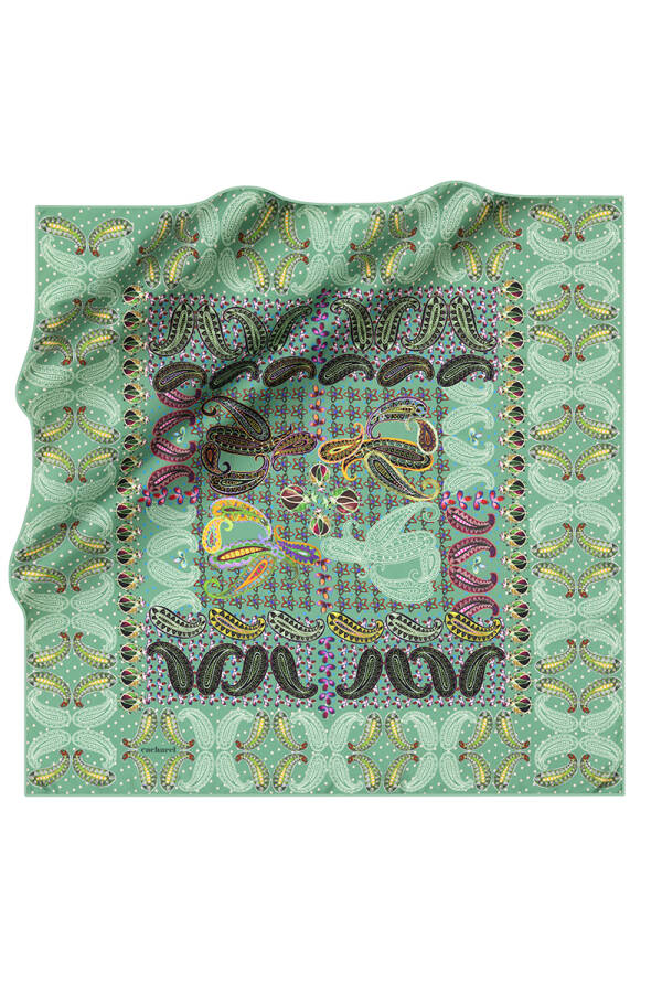 Etnik Desenli İpek Twill Eşarp - 1