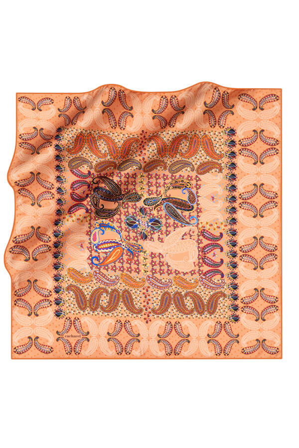 Etnik Desenli İpek Twill Eşarp - 1