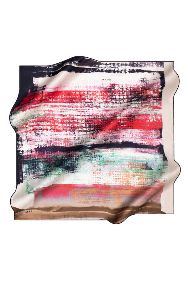 Fırça Desenli İpek Twill Eşarp - Aker