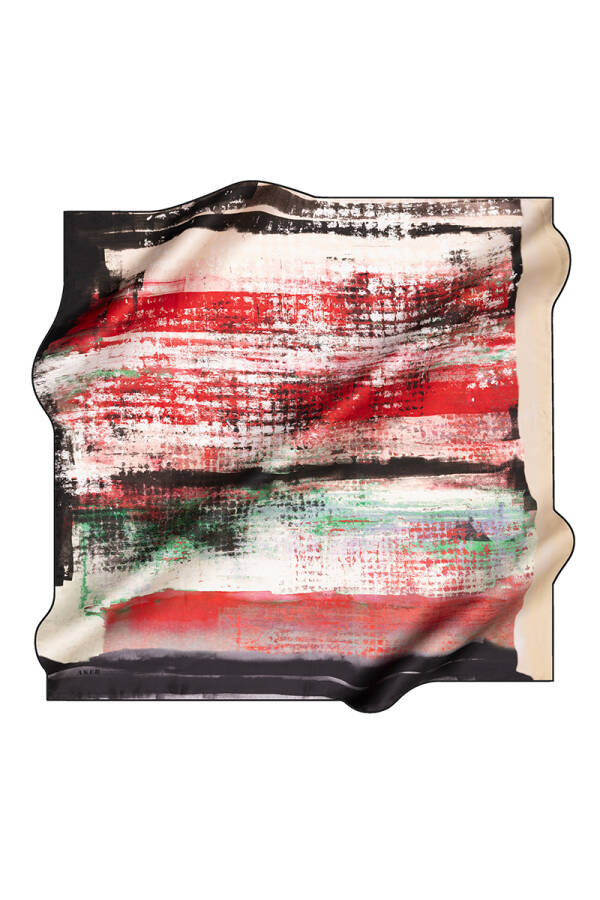 Fırça Desenli İpek Twill Eşarp - 1