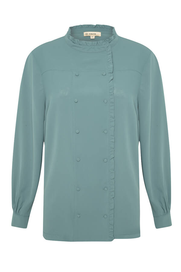 Yeşil Fırfırlı Kruvaze Kapama Bluz - 1