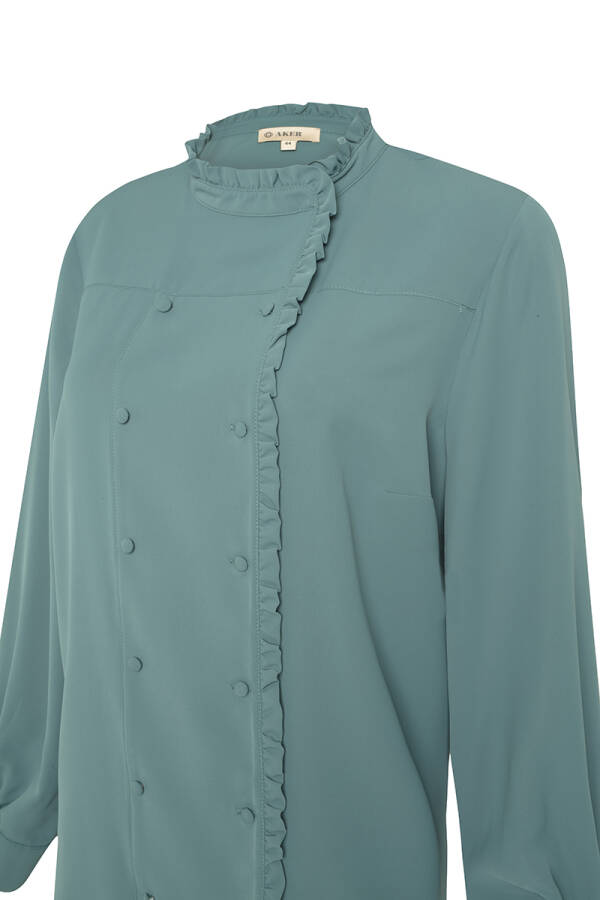 Yeşil Fırfırlı Kruvaze Kapama Bluz - 2