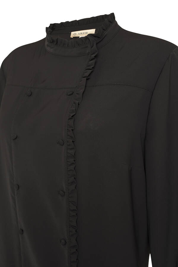 Siyah Fırfırlı Kruvaze Kapama Bluz - 2