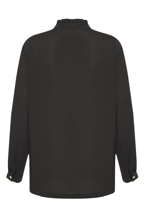 Siyah Fırfırlı Kruvaze Kapama Bluz - 3