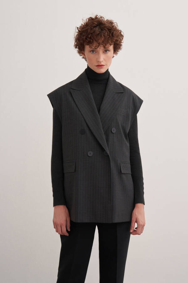 Füme 9153111 Düğmeli Cepli Yelek - Aker (1)