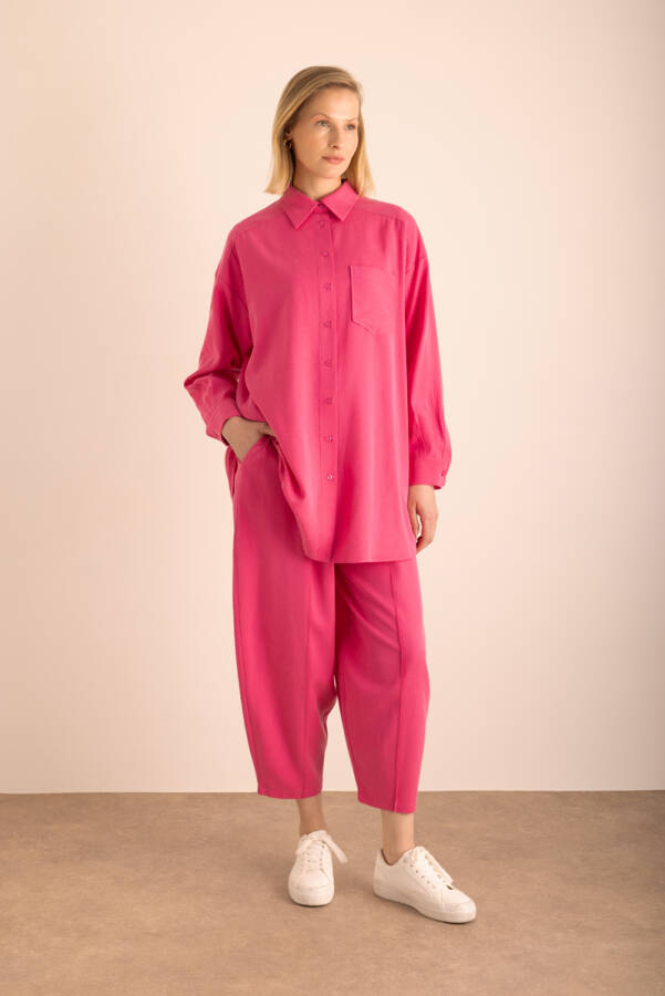 Fuşya Beli Lastikli Tencel Cotton Pantolon - 1