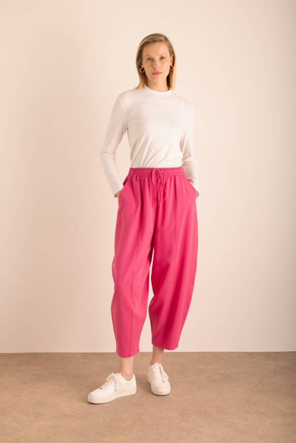Fuşya Beli Lastikli Tencel Cotton Pantolon - 2