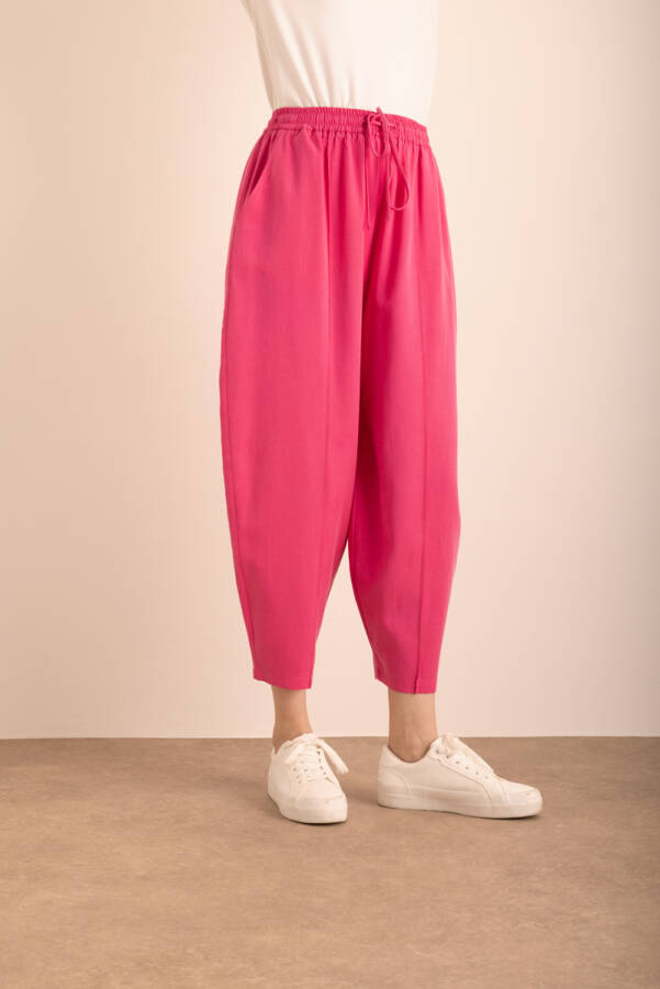 Fuşya Beli Lastikli Tencel Cotton Pantolon - 5