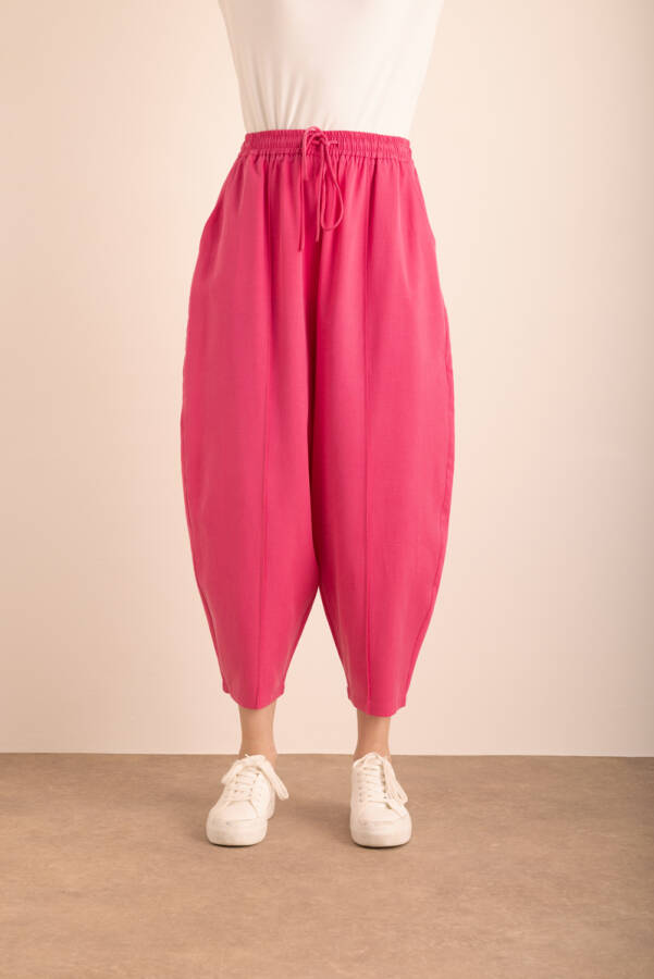 Fuşya Beli Lastikli Tencel Cotton Pantolon - 3