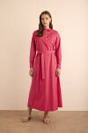 Fuşya Beli Seyyar Kuşaklı Cotton Elbise - 1