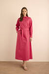 Fuşya Beli Seyyar Kuşaklı Cotton Elbise - 2