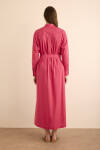 Fuşya Beli Seyyar Kuşaklı Cotton Elbise - 6