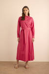 Fuşya Beli Seyyar Kuşaklı Cotton Elbise - 3