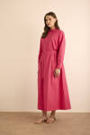 Fuşya Beli Seyyar Kuşaklı Cotton Elbise - 4