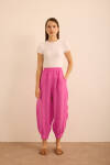 Fuşya Beli ve Paçası Lastikli Balon Form Keten Pantolon - 1