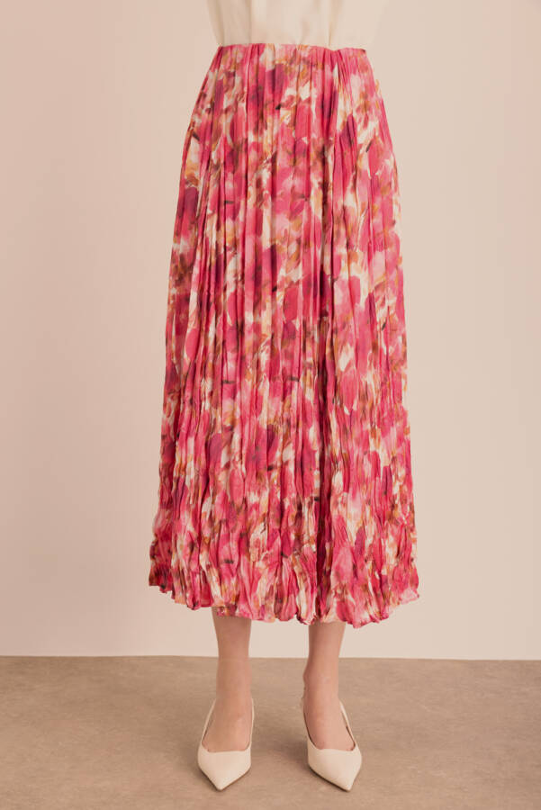 Fuşya Desenli Kraş Efektli Etek - Aker (1)