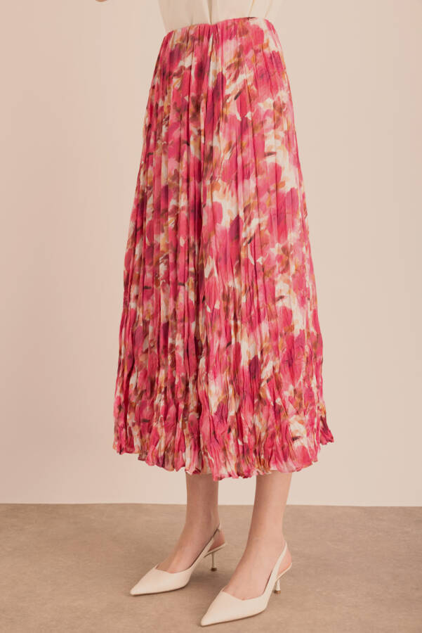 Fuşya Desenli Kraş Efektli Etek - 4