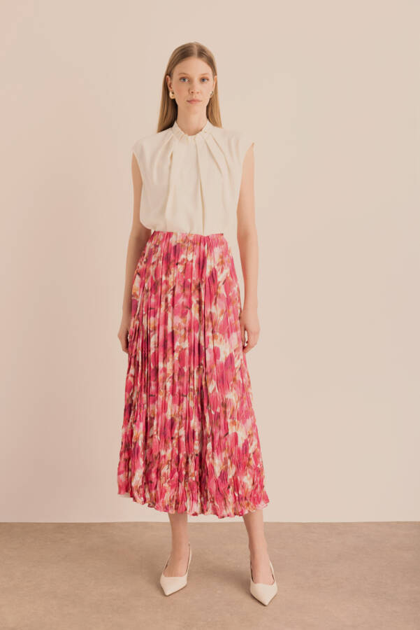 Fuşya Desenli Kraş Efektli Etek - 1