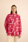 Fuşya Desenli Viscon Bluz - 1