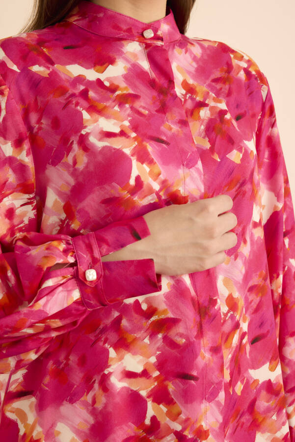 Fuşya Desenli Viscon Bluz - 5