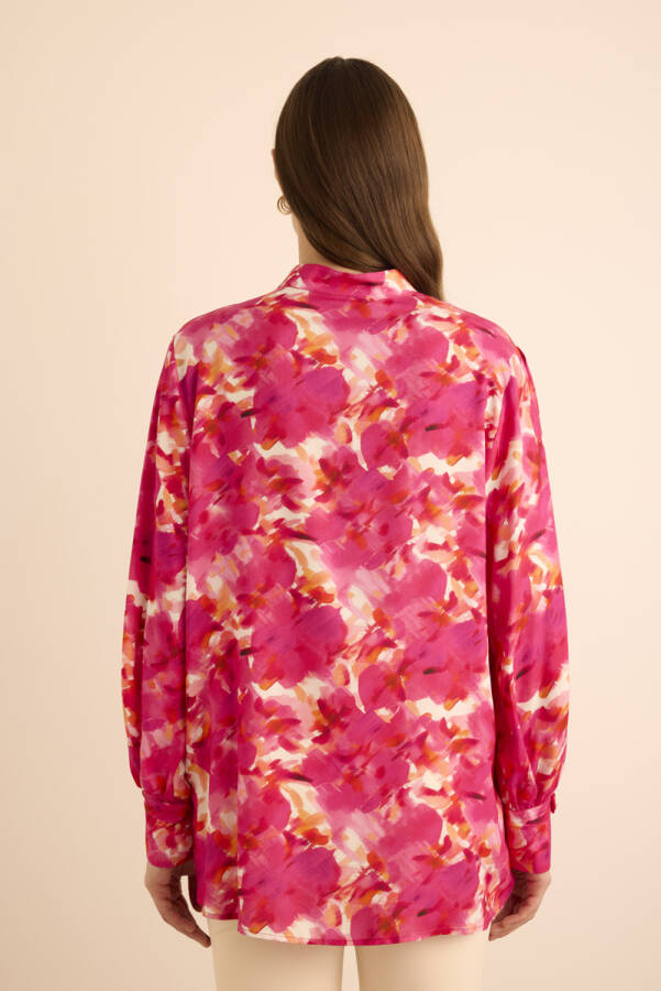 Fuşya Desenli Viscon Bluz - 7