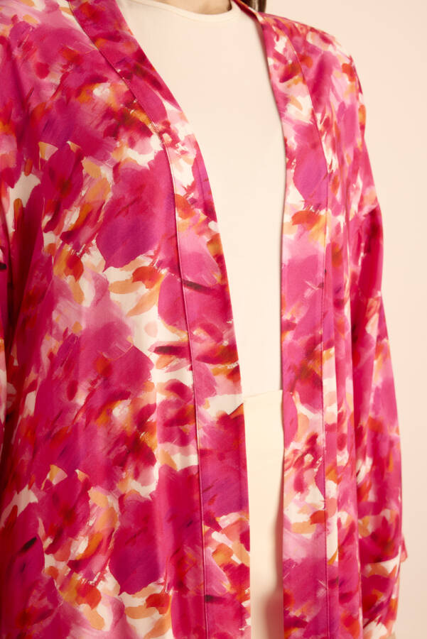 Fuşya Desenli Viscon Kimono - 6