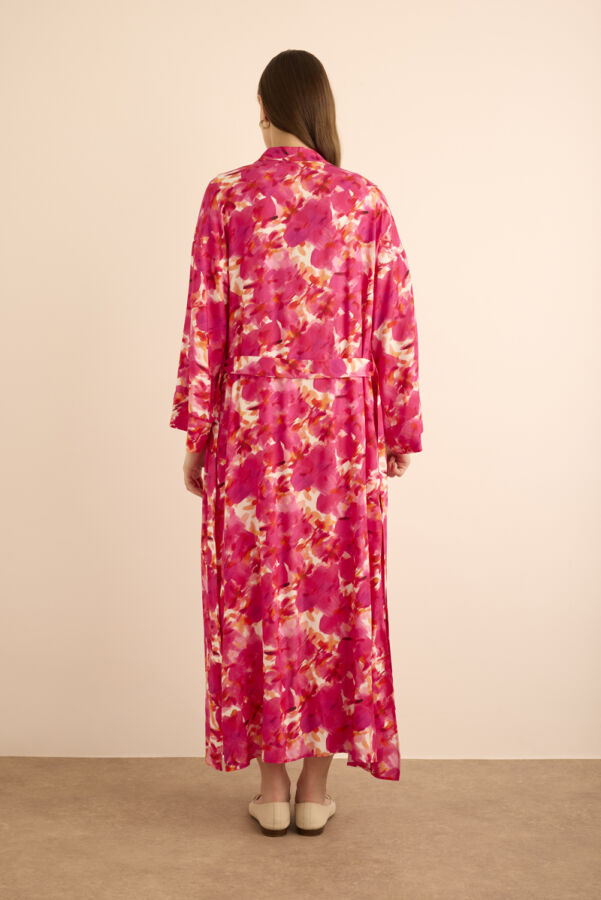 Fuşya Desenli Viscon Kimono - 7