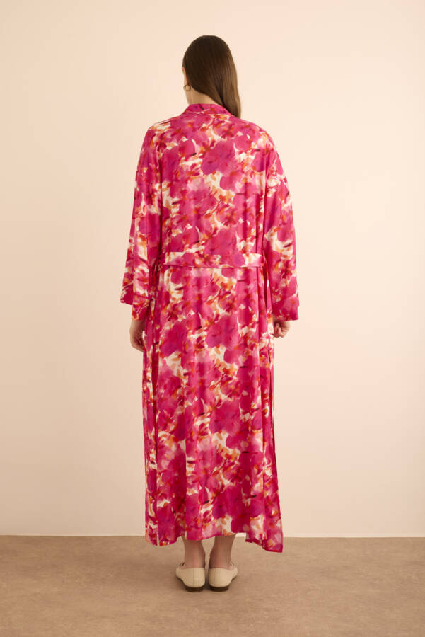 Fuşya Desenli Viscon Kimono - 7