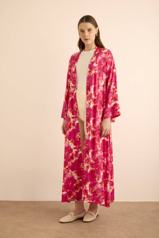 Fuşya Desenli Viscon Kimono - Aker (1)