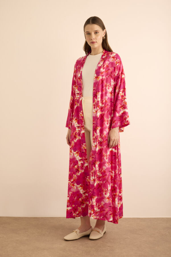 Fuşya Desenli Viscon Kimono - Aker (1)