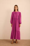 Fuşya Hacimli Cotton Brode Elbise - 2