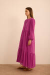 Fuşya Hacimli Cotton Brode Elbise - 4