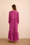 Fuşya Hacimli Cotton Brode Elbise - 6