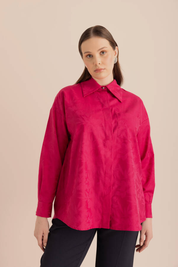 Fuşya Jakar Desenli Cotton Gömlek - 4