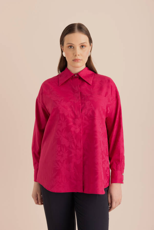 Fuşya Jakar Desenli Cotton Gömlek - 1