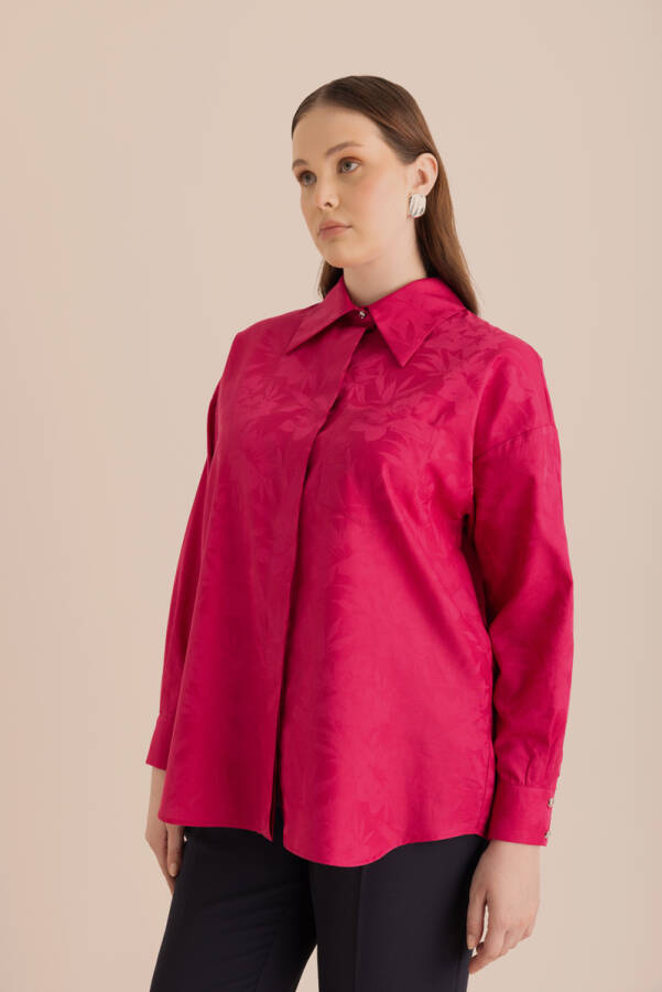Fuşya Jakar Desenli Cotton Gömlek - 2