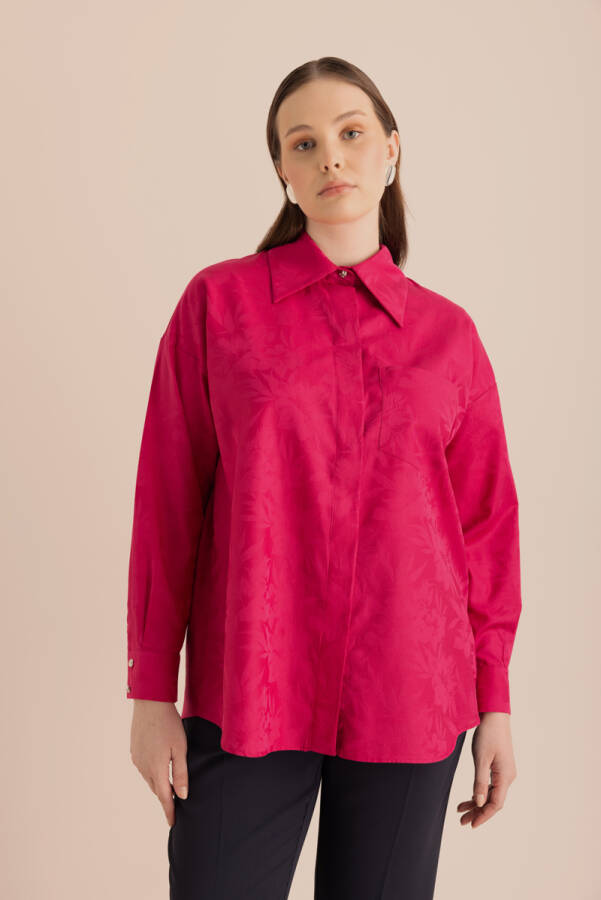 Fuşya Jakar Desenli Cotton Gömlek - 6