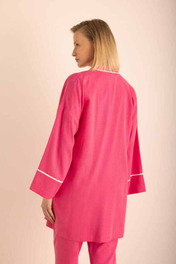 Fuşya Kemeri Düğme Detaylı Tencel Cotton Kap - 7