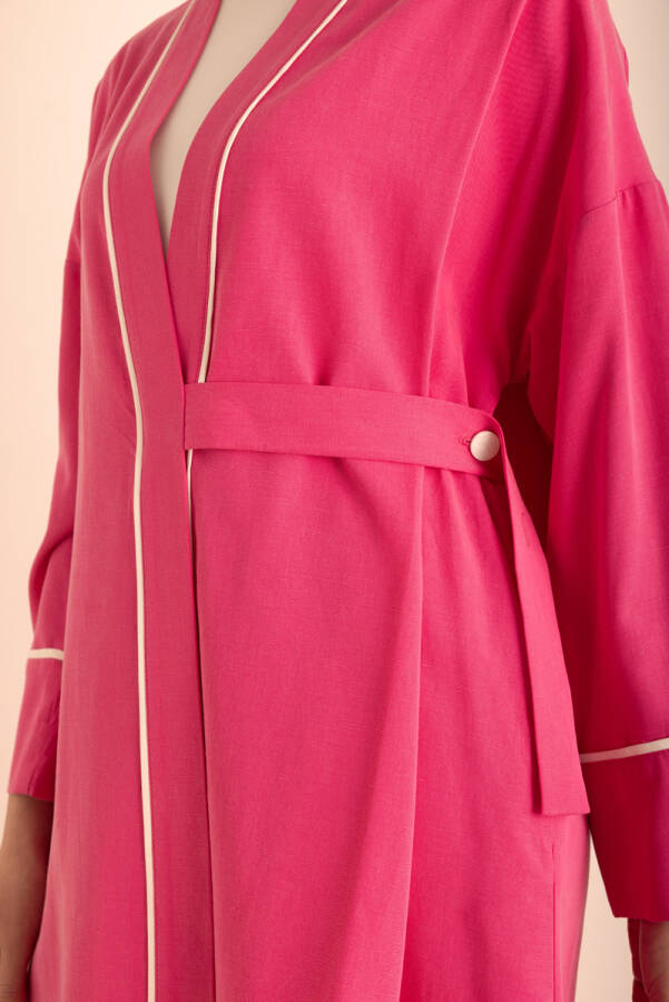 Fuşya Kemeri Düğme Detaylı Tencel Cotton Kap - 4