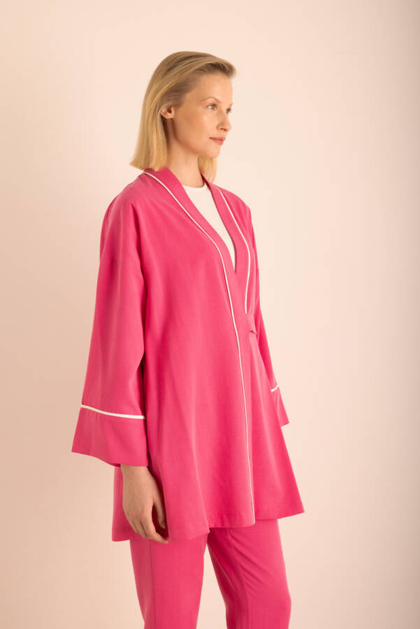 Fuşya Kemeri Düğme Detaylı Tencel Cotton Kap - 6