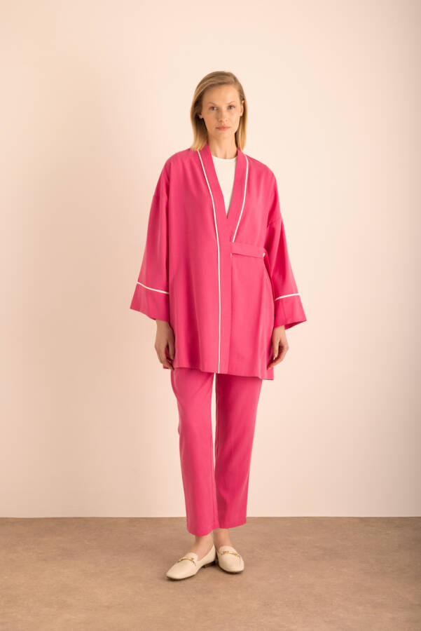 Fuşya Kemeri Düğme Detaylı Tencel Cotton Kap - 2