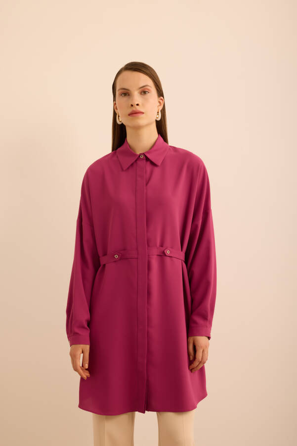 Fuşya Önden Apolet Detaylı Dokuma Tunik - Aker