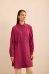 Fuşya Önden Apolet Detaylı Dokuma Tunik - 3