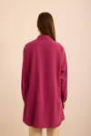 Fuşya Önden Apolet Detaylı Dokuma Tunik - 5
